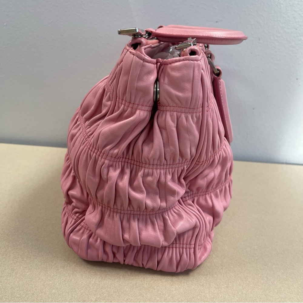 Prada Pink Nappa Gaufre Ruched Leather Two-Way Bag - Preowned - Picture 13 of 16